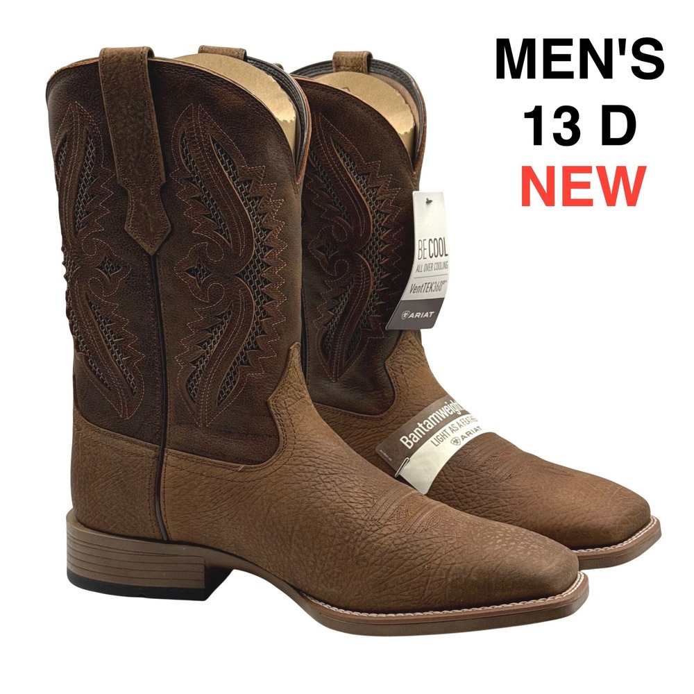 NIB Ariat Rowder VentTEK 360 Men's 13 D Earth Brown Square Toe Western Boots NEW